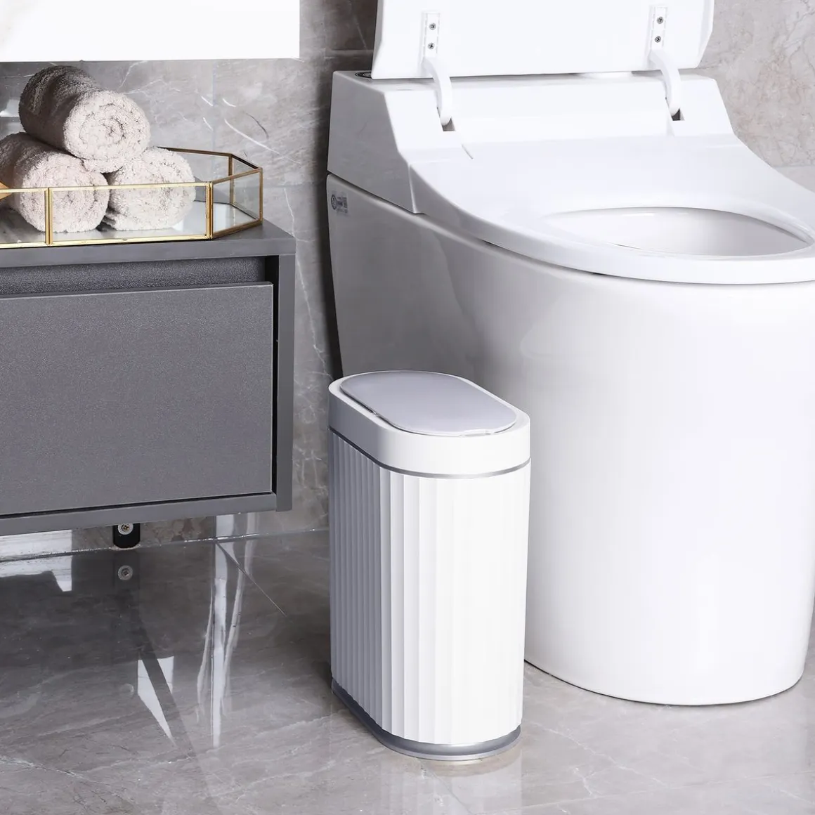 Abfalleimer mit Sensor 7L weiss/grau