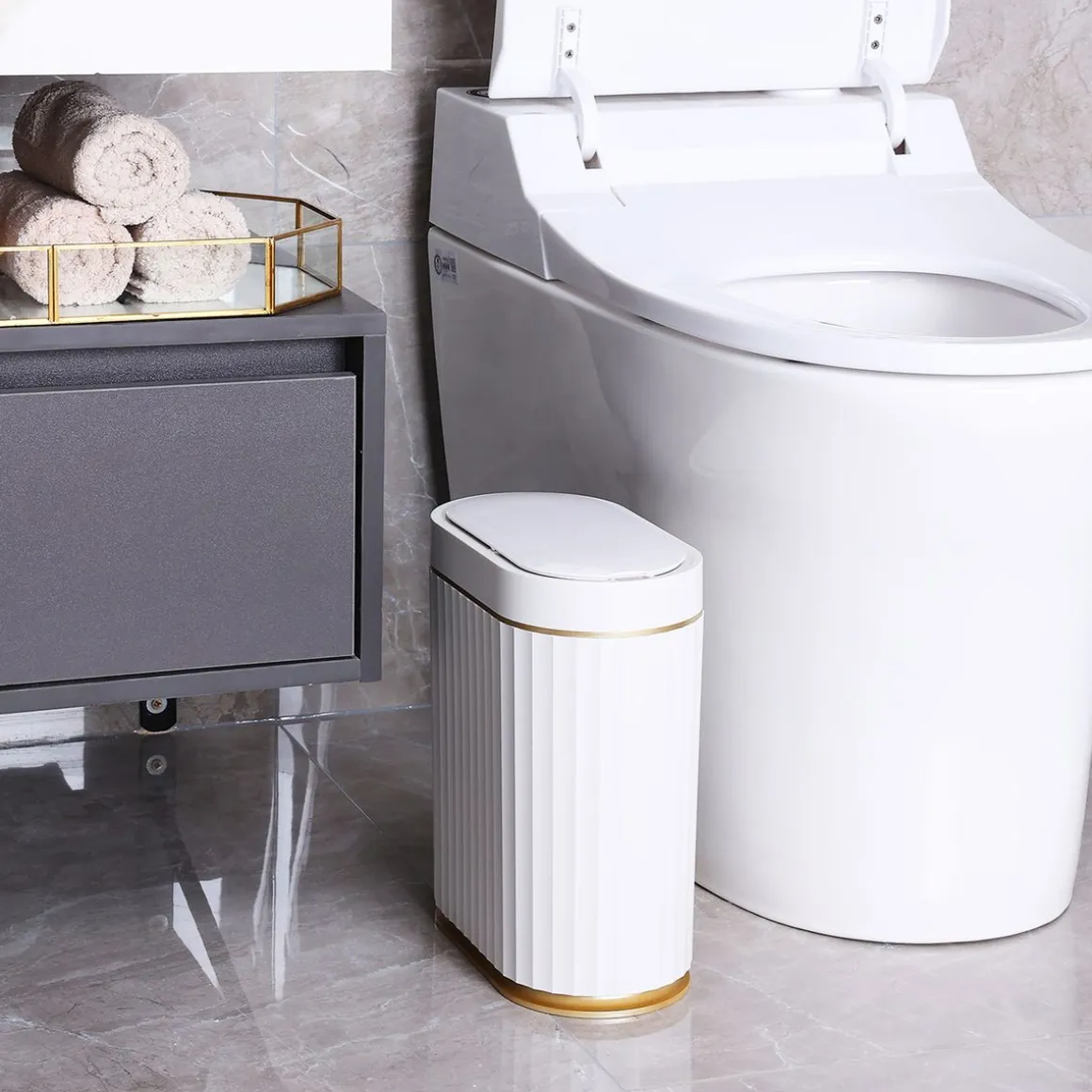 Abfalleimer mit Sensor 7L weiss/gold
