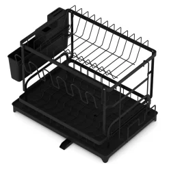 Abtropfgestell Metall 2 Etagen mit Auslauf 42 x 29 x 30 cm schwarz