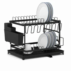 Abtropfgestell Metall 2 Etagen mit Auslauf 42 x 29 x 30 cm schwarz