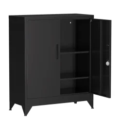 Aktenschrank mit 3 Böden 80 x 100 cm schwarz