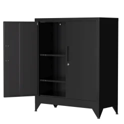 Aktenschrank mit 3 Böden 80 x 100 cm schwarz