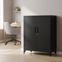 Aktenschrank mit 3 Böden 80 x 100 cm schwarz