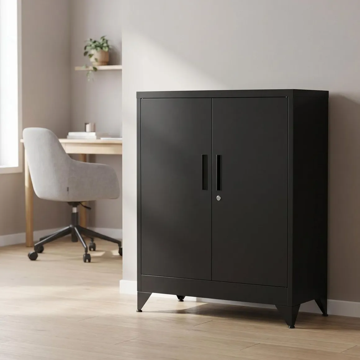 Aktenschrank mit 3 Böden 80 x 100 cm schwarz