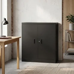 Aktenschrank mit 2 Böden 90 x 90 cm schwarz