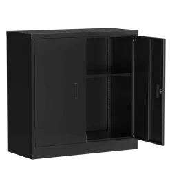 Aktenschrank mit 2 Böden 90 x 90 cm schwarz