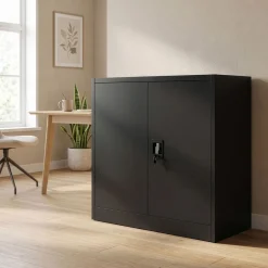 Aktenschrank mit 3 Böden 90 x 90 cm schwarz