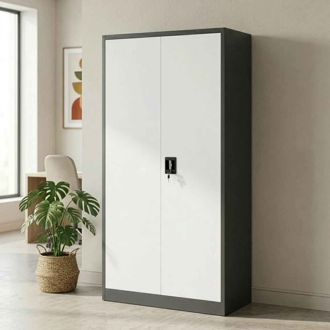 Aktenschrank mit 5 Böden 90 x 180 cm weiss/anthrazit