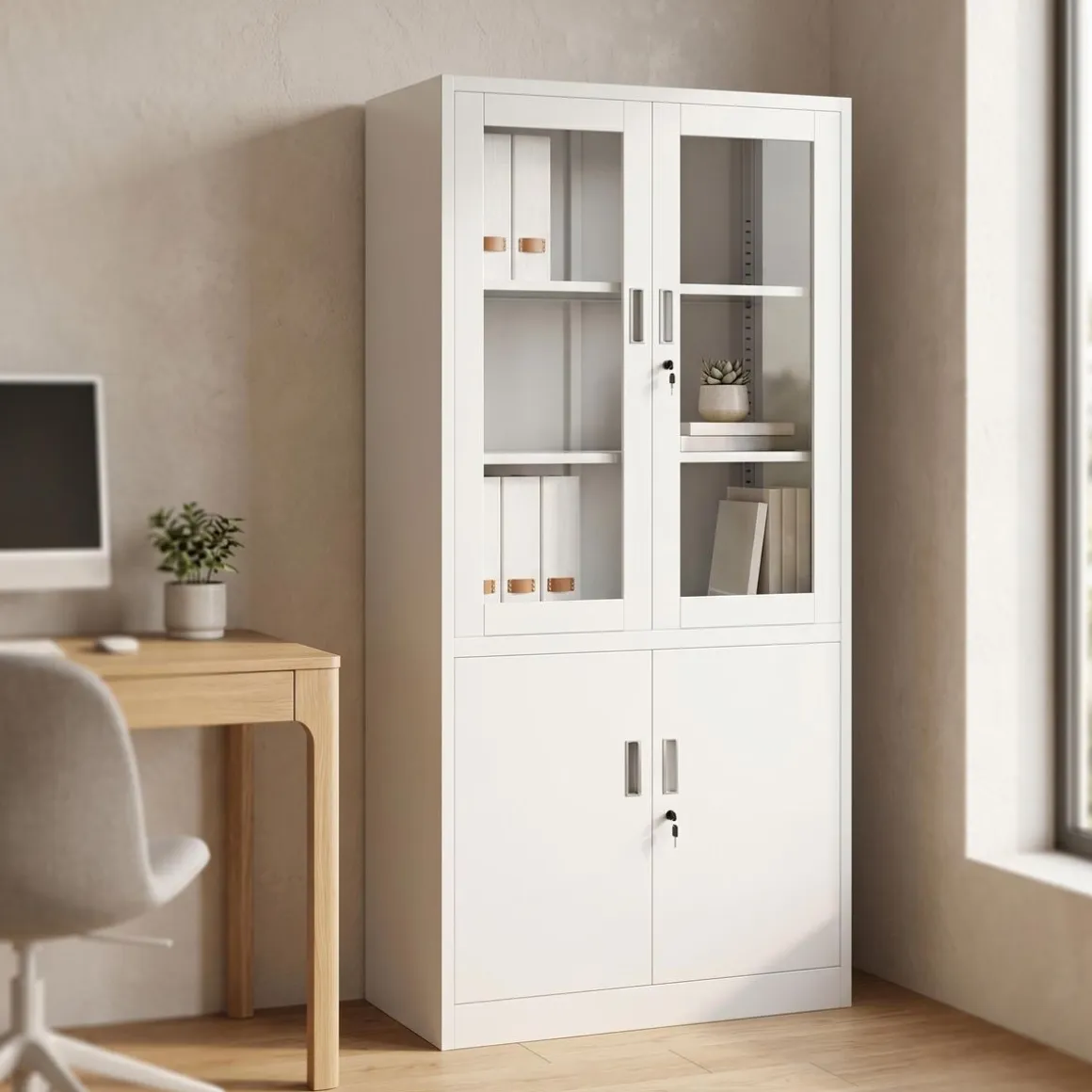 Aktenschrank mit Glastüren 90 x 185 cm weiss