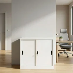 Aktenschrank mit 2 Schiebetüren 90 x 90 cm weiss