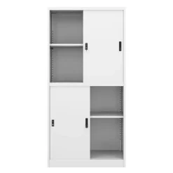 Aktenschrank mit 4 Schiebetüren 90 x 185 cm weiss