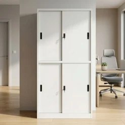 Aktenschrank mit 4 Schiebetüren 90 x 185 cm weiss
