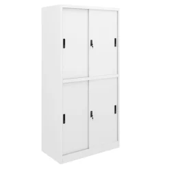 Aktenschrank mit 4 Schiebetüren 90 x 185 cm weiss