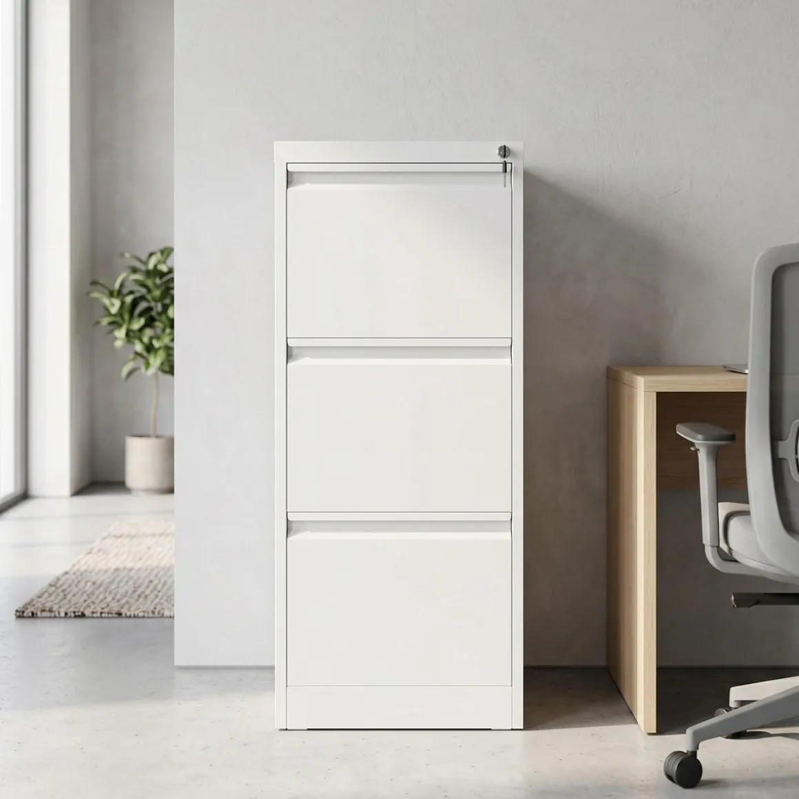 Aktenschrank mit 3 Schubladen 45 x 102 cm weiss