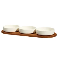Apéroschale Servierset Porzellan 4-teilig weiss/natur