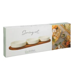 Apéroschale Servierset Porzellan 4-teilig weiss/natur