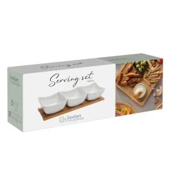 Apéroschale Servierset Porzellan 4-teilig weiss/natur