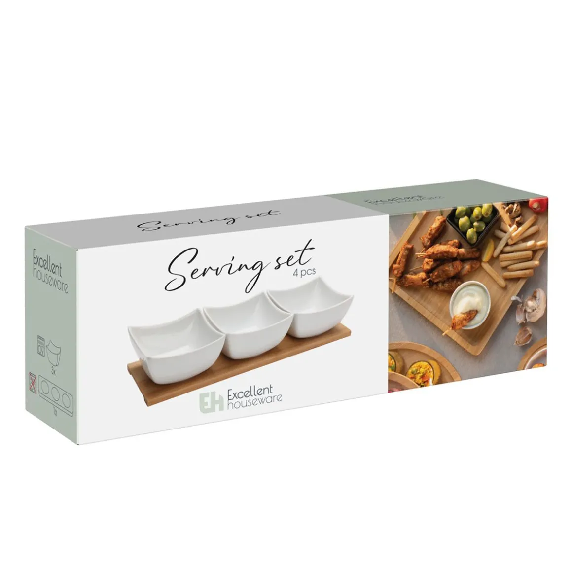 Apéroschale Servierset Porzellan 4-teilig weiss/natur