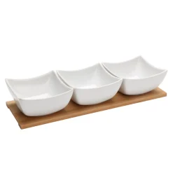 Apéroschale Servierset Porzellan 4-teilig weiss/natur