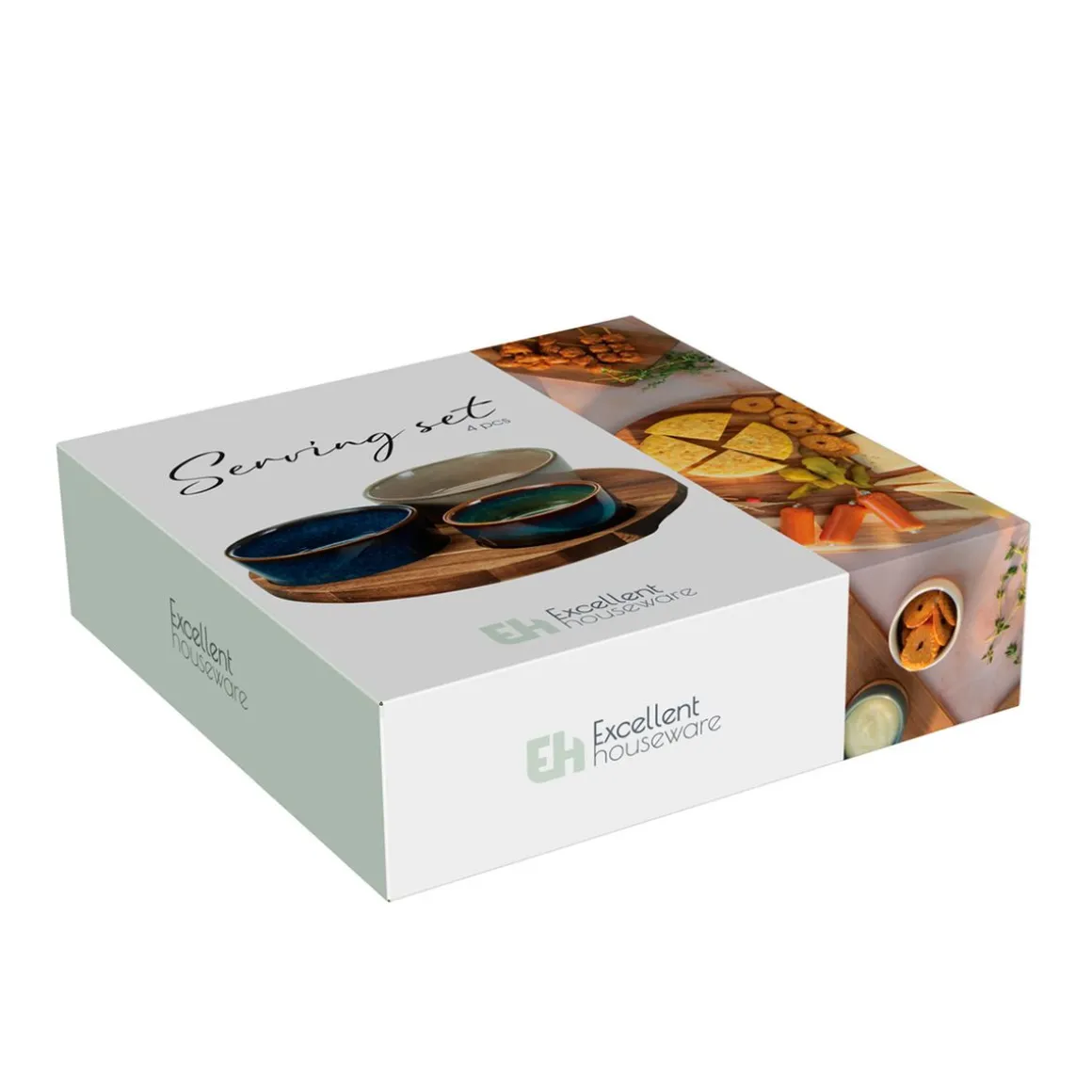 Apéroschale Servierset Steingut 4-teilig rund bunt/natur