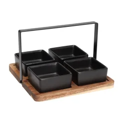 Apéroschale Servierset Steingut 5-teilig schwarz/natur