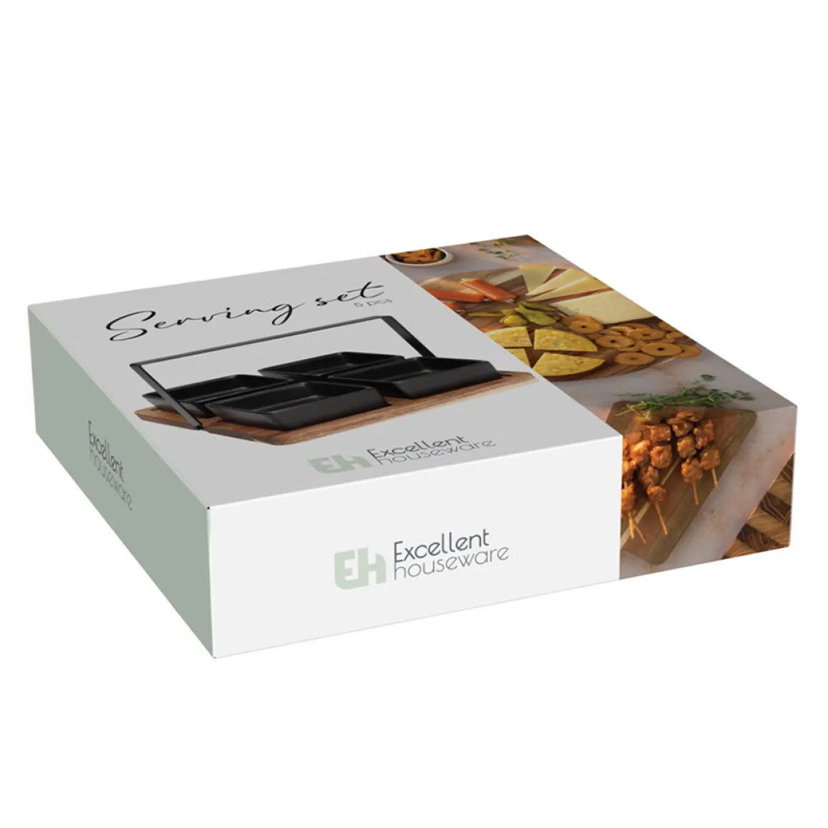 Apéroschale Servierset Steingut 5-teilig schwarz/natur