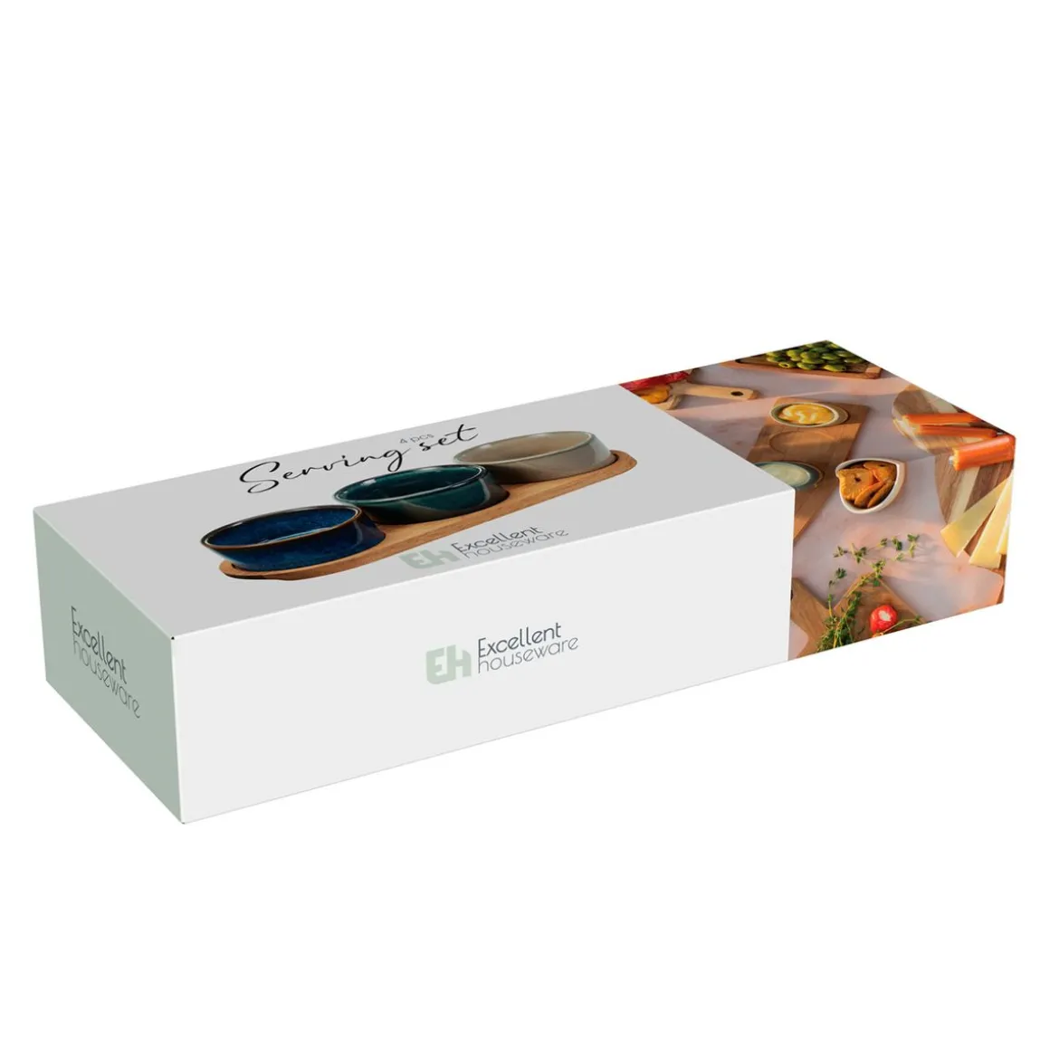 Apéroschale Servierset Steingut 4-teilig bunt/natur