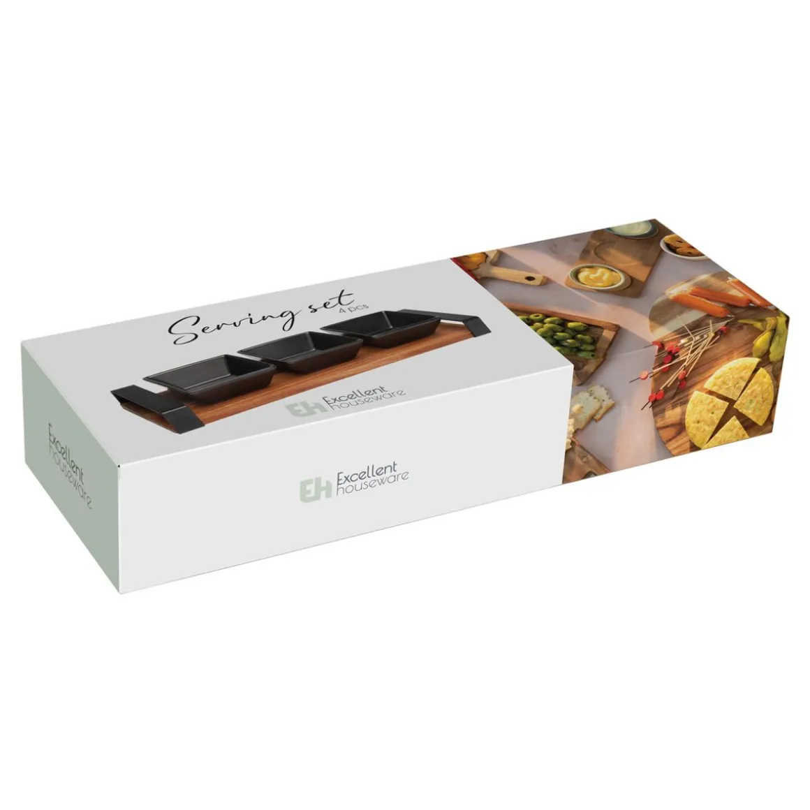 Apéroschale Servierset 4-teilig schwarz/natur