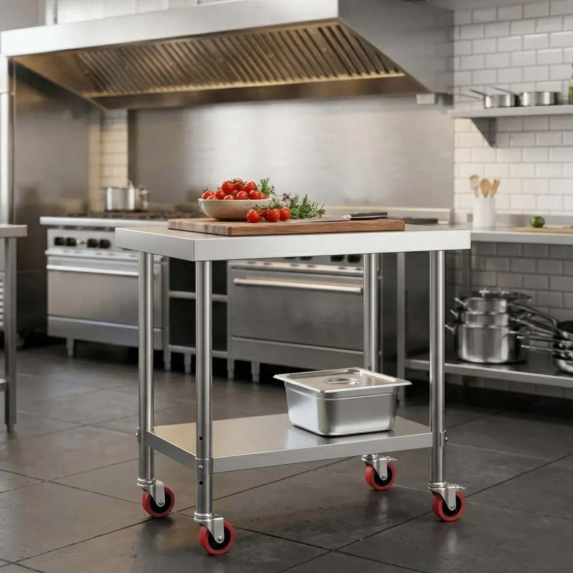 Arbeitstisch Edelstahl mit Rollen 90 x 60 cm silber | GONSER.CH