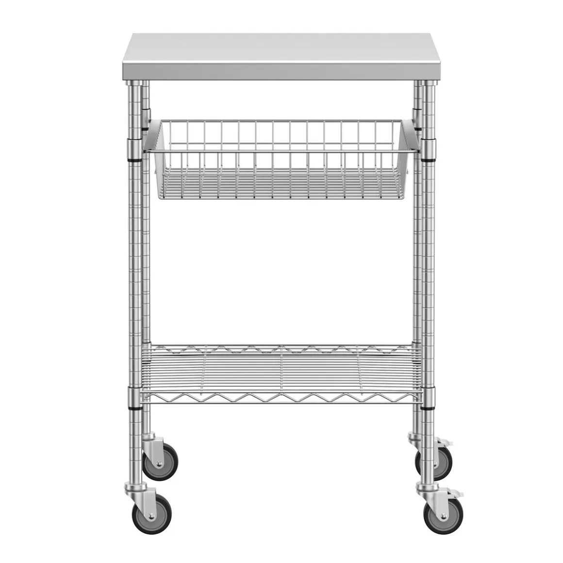 Arbeitstisch Edelstahl mit Rollen und Ablagen 61 x 51 cm silber