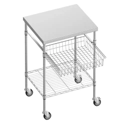 Arbeitstisch Edelstahl mit Rollen und Ablagen 61 x 51 cm silber