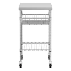 Arbeitstisch Edelstahl mit Rollen und Ablagen 61 x 51 cm silber