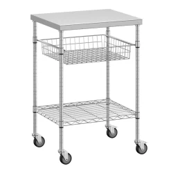 Arbeitstisch Edelstahl mit Rollen und Ablagen 61 x 51 cm silber