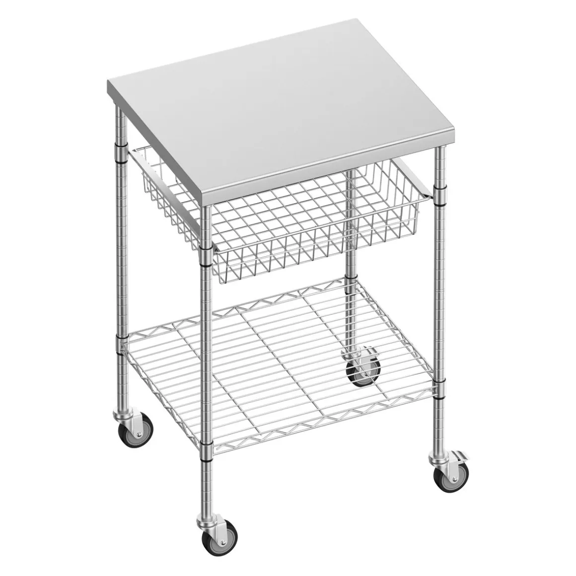 Arbeitstisch Edelstahl mit Rollen und Ablagen 61 x 51 cm silber