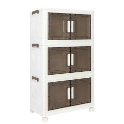 Aufbewahrungsbox faltbar mit Rollen 3er Set weiss/braun