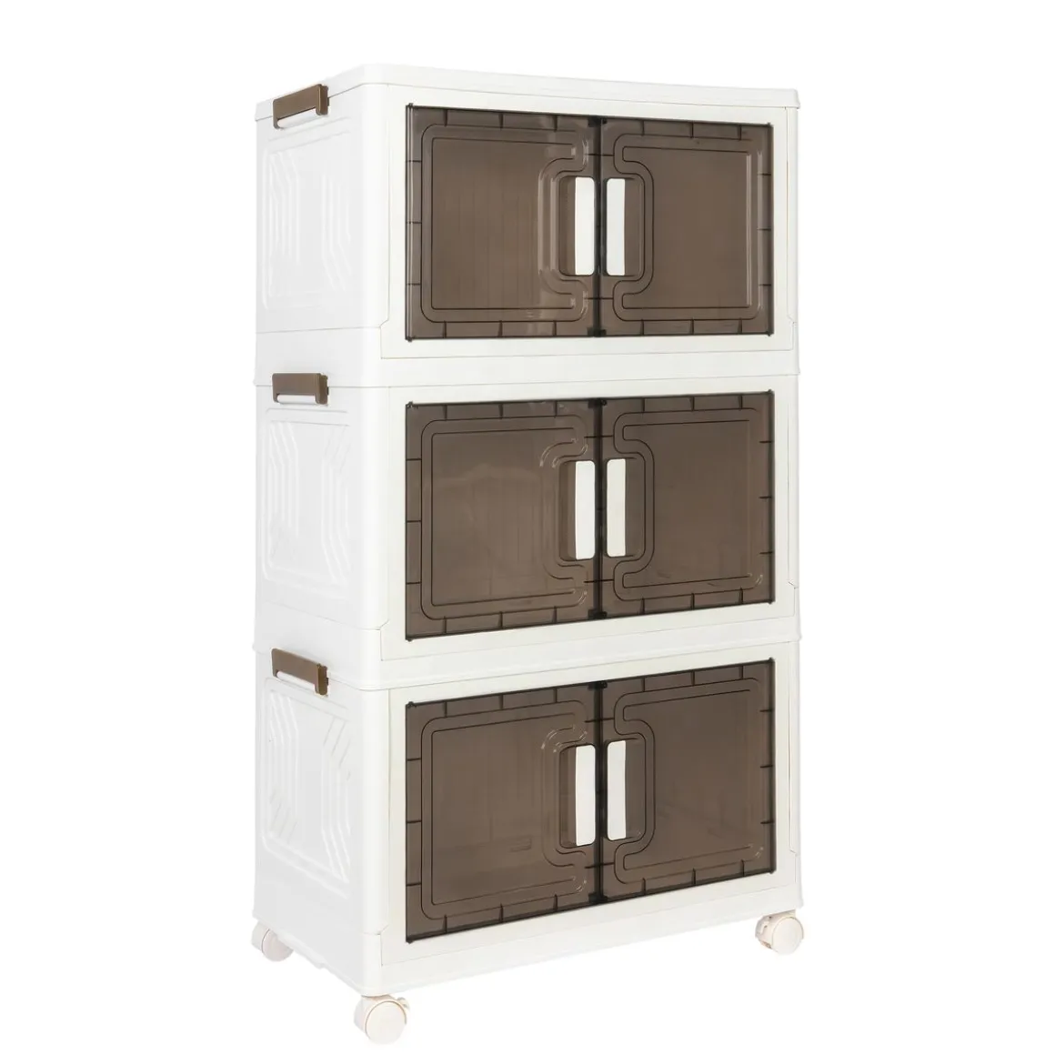 Aufbewahrungsbox faltbar mit Rollen 3er Set weiss/braun