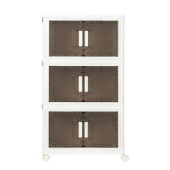 Aufbewahrungsbox faltbar mit Rollen 3er Set weiss/braun