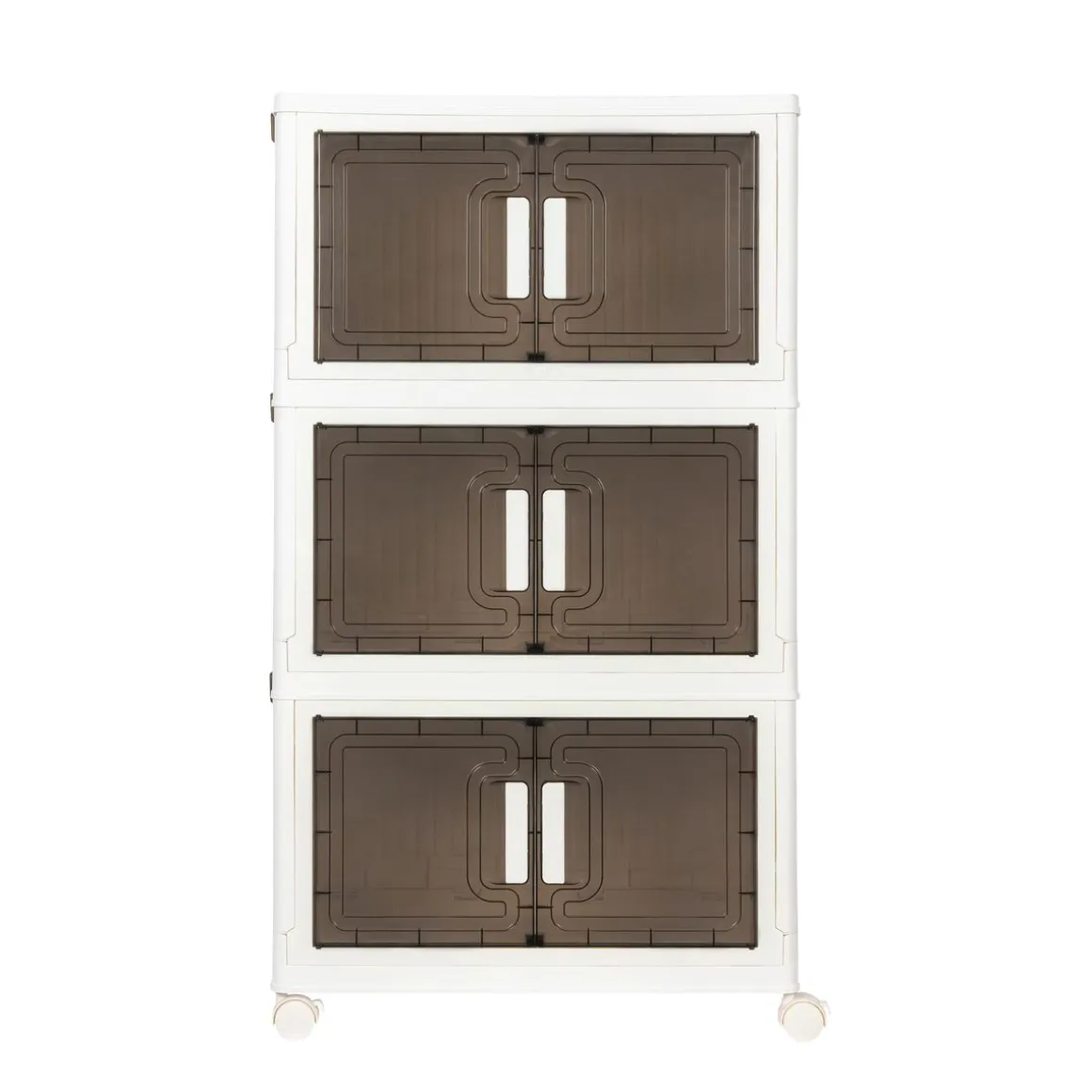 Aufbewahrungsbox faltbar mit Rollen 3er Set weiss/braun
