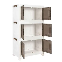 Aufbewahrungsbox faltbar mit Rollen 3er Set weiss/braun