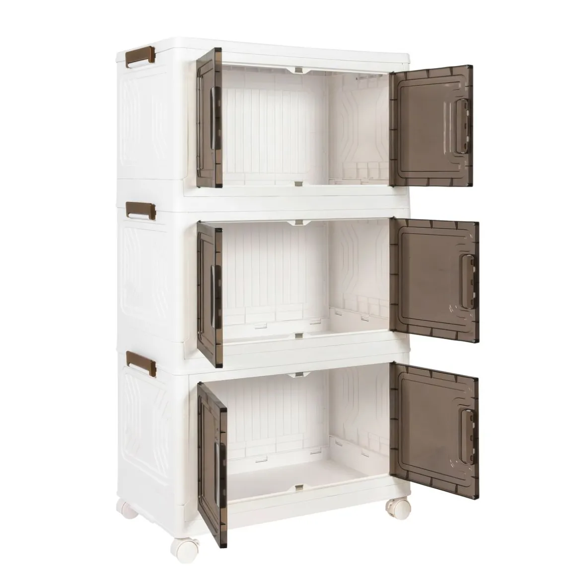 Aufbewahrungsbox faltbar mit Rollen 3er Set weiss/braun