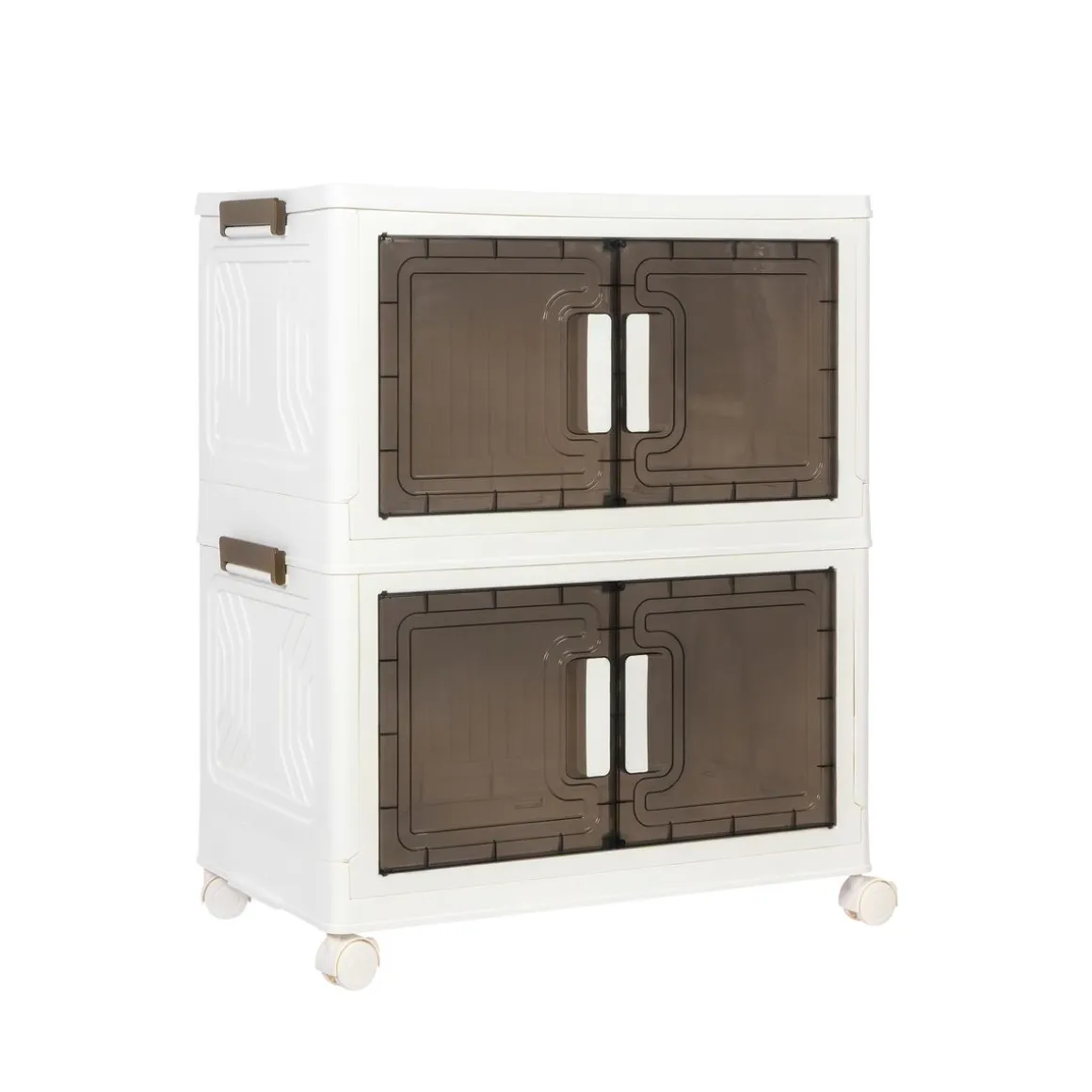 Aufbewahrungsbox faltbar mit Rollen 3er Set weiss/braun