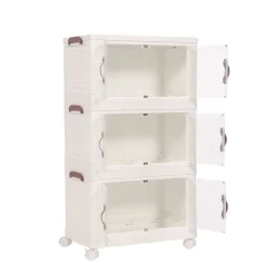 Aufbewahrungsbox faltbar mit Rollen 3er Set beige