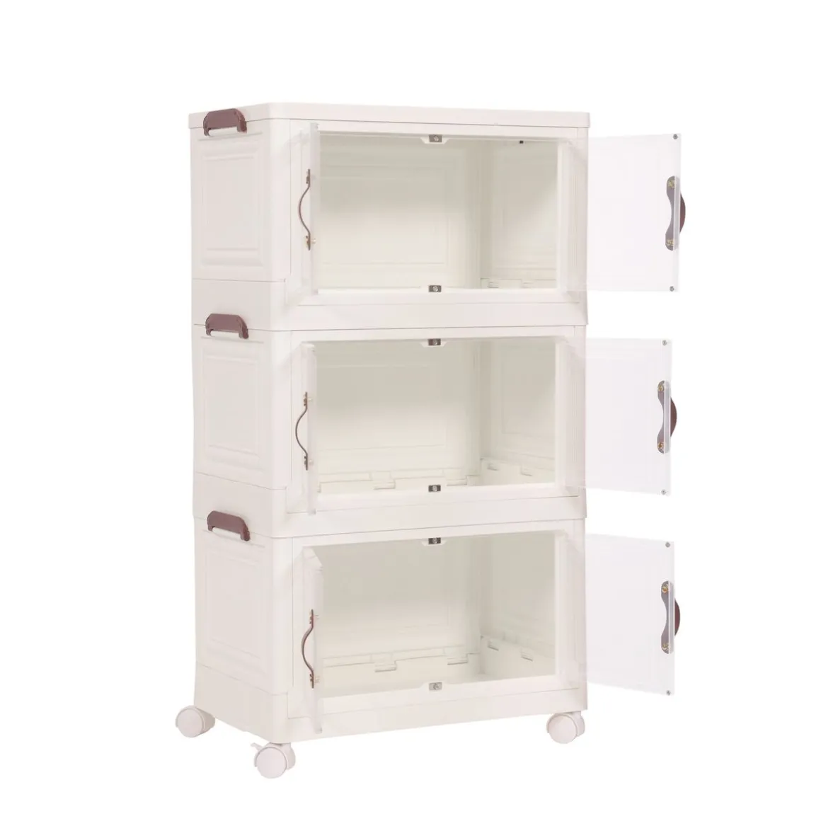 Aufbewahrungsbox faltbar mit Rollen 3er Set beige