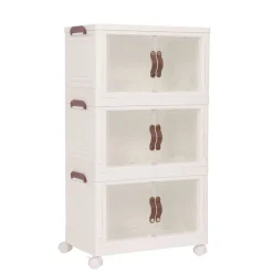 Aufbewahrungsbox faltbar mit Rollen 3er Set beige