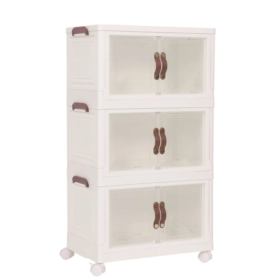 Aufbewahrungsbox faltbar mit Rollen 3er Set beige