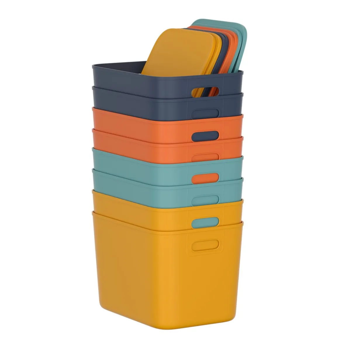 Aufbewahrungsbox mit Deckel Set 26 x 18 x 16 cm 8-teilig bunt