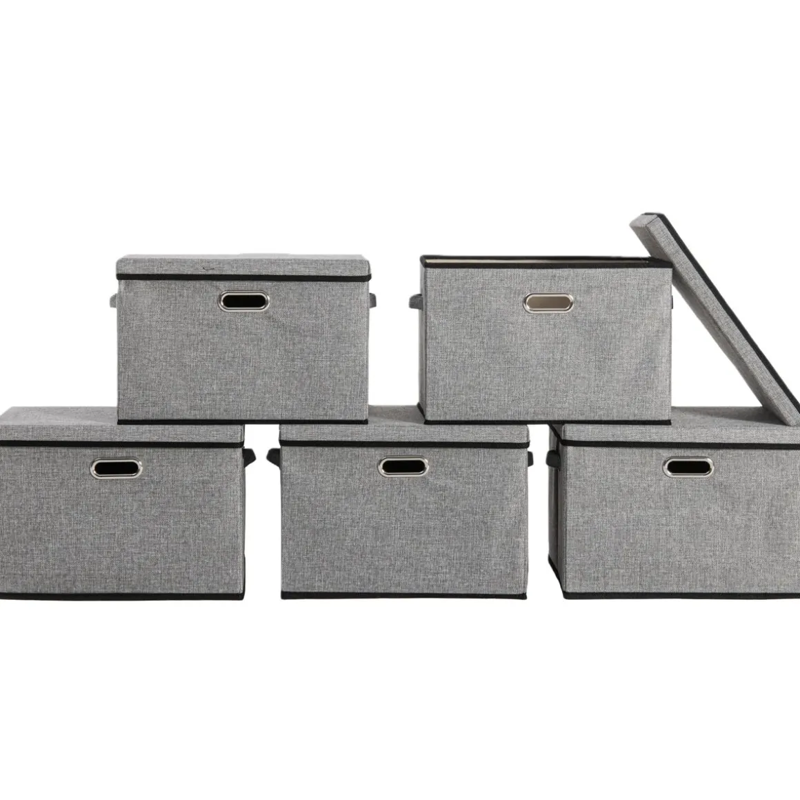 Aufbewahrungsbox mit Deckel BERTA 43 x 30 x 30 cm 5er Set grau