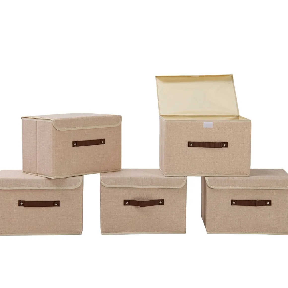 Aufbewahrungsbox mit Deckel FLORIES 38 x 25 x 25 cm 5er Set beige