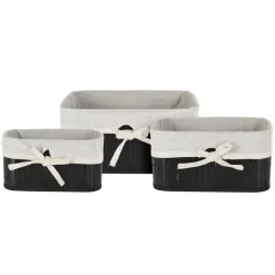 Aufbewahrungskorb Bambus Set 3-teilig schwarz/natur