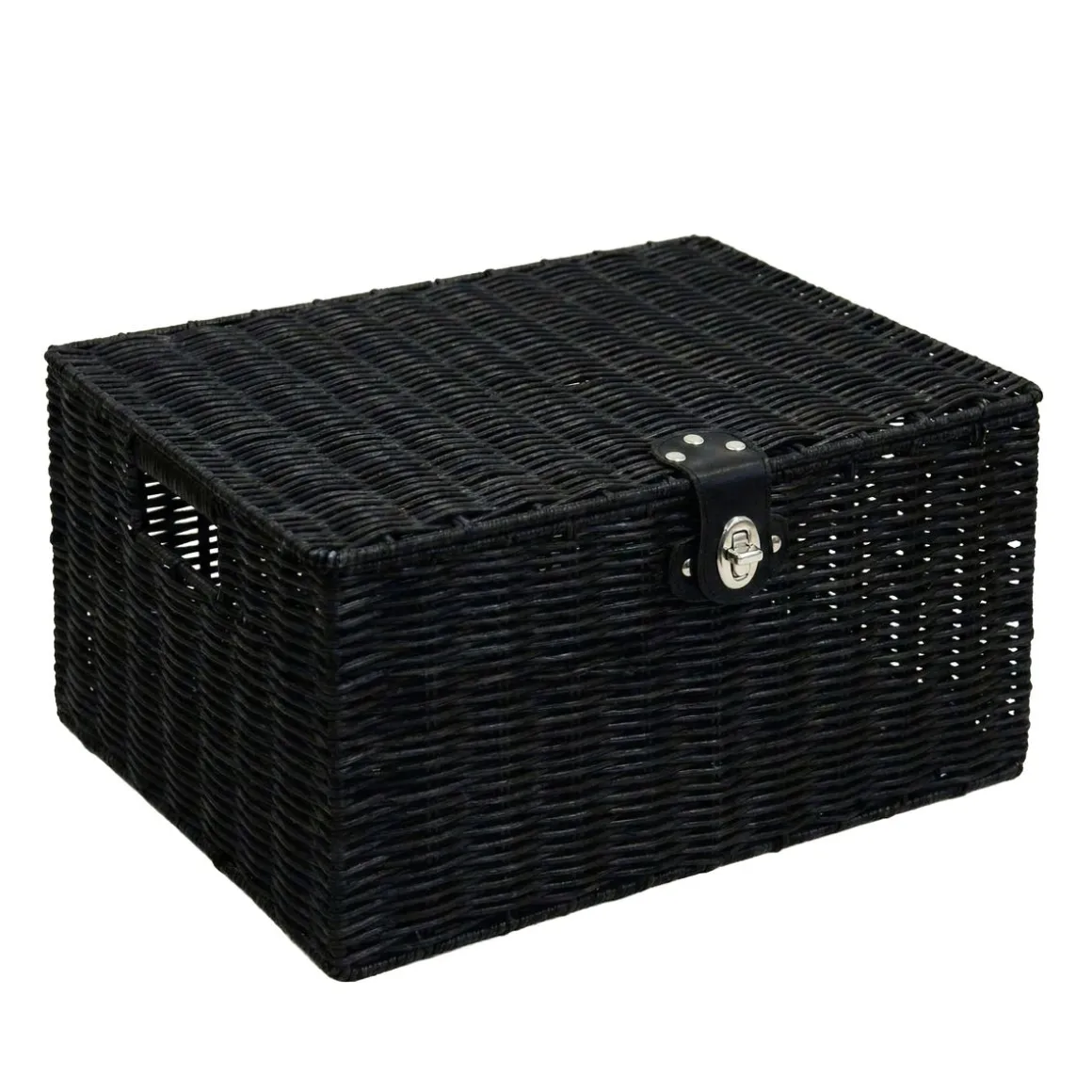 Aufbewahrungskorb mit Deckel RHINE 36 x 19 x 28 cm 2er Set schwarz